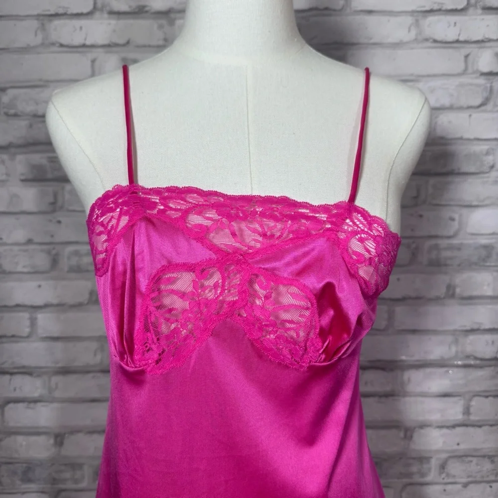 Vintage Pink Lace Silky Chemise Top - Picture 2 of 11
